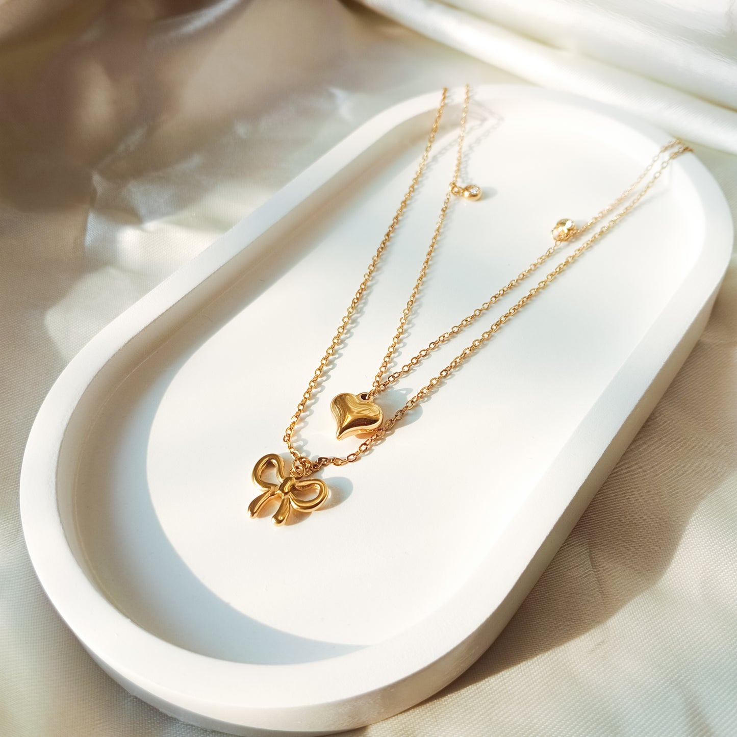 Heart & Bow Charm Necklace